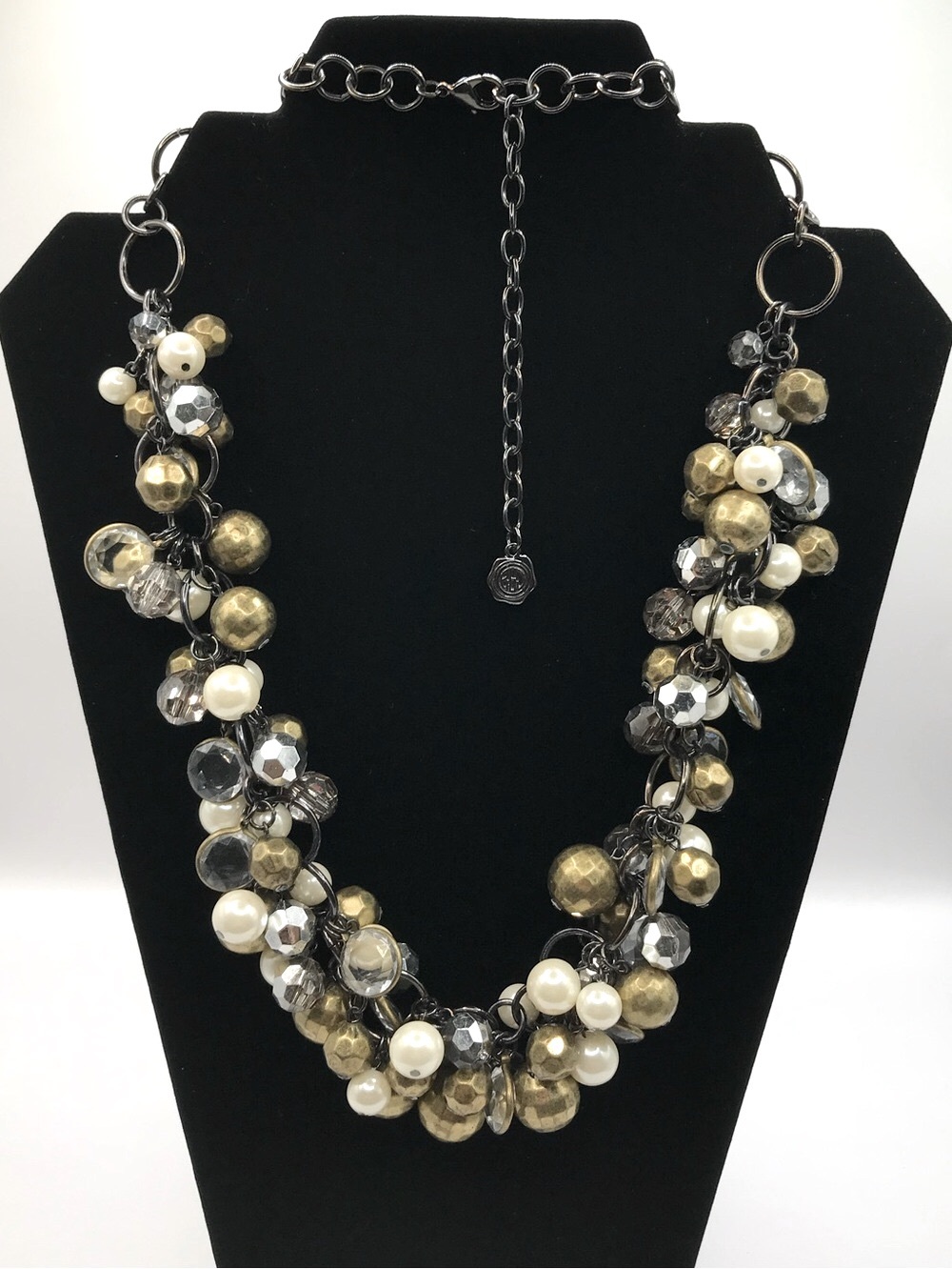 R.J. Graziano Antique Gold, Silver-Tone & Faux Pearl Cluster Necklace